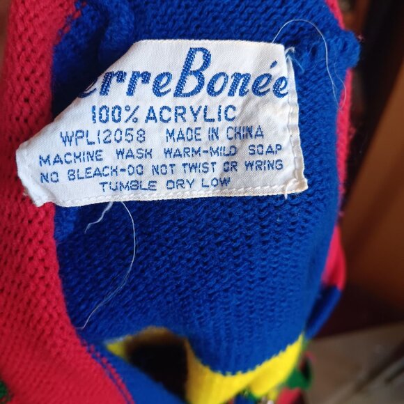 XS Vintage Hoodie Sweater Women's Rainbow Striped Knit Zip-Up Pockets 70's Hippy - Picture 8 of 8